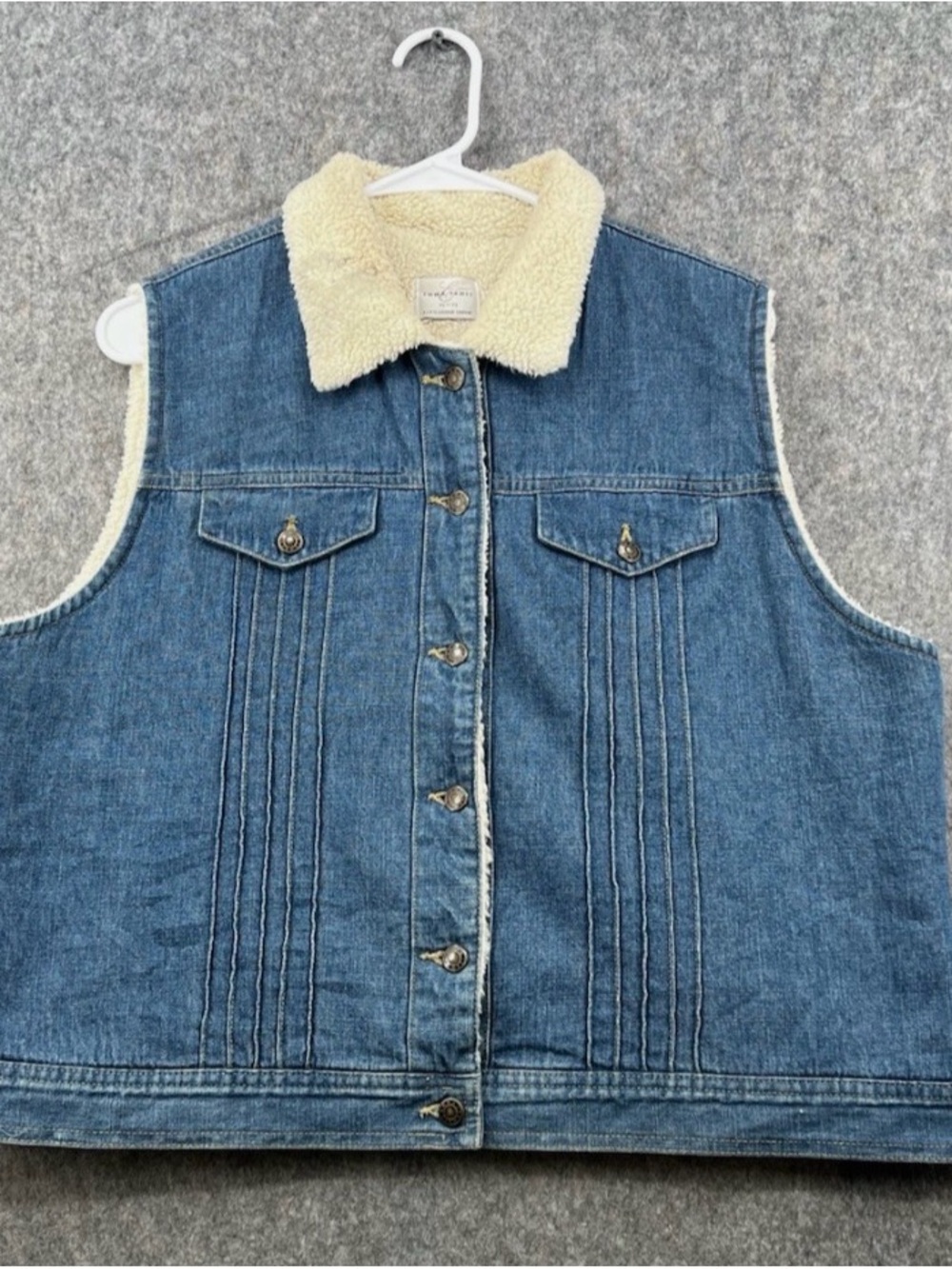 Emma James Blue Denim Vest with Cream Sherpa Collar